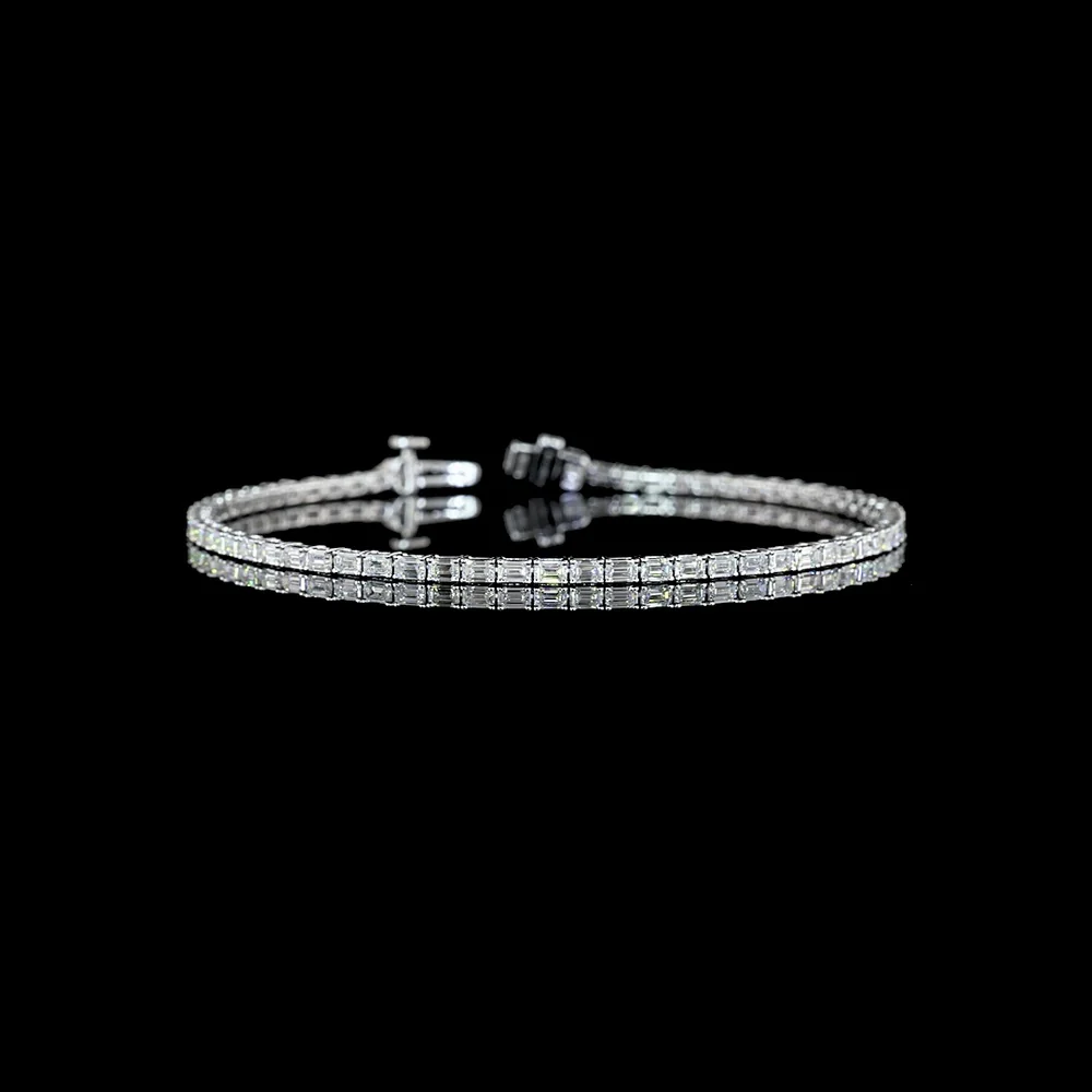 14K White Gold 7" Tennis Bracelet with East-West Set Emerald Cut Lab Diamonds - 2.98 Carats Total Diamond Weight - Covaloro Fine Jewelry