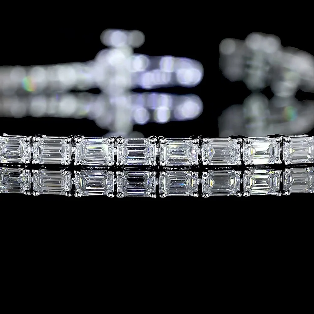 14K White Gold 7" Tennis Bracelet with East-West Set Emerald Cut Lab Diamonds - 2.98 Carats Total Diamond Weight - Covaloro Fine Jewelry - Image 2