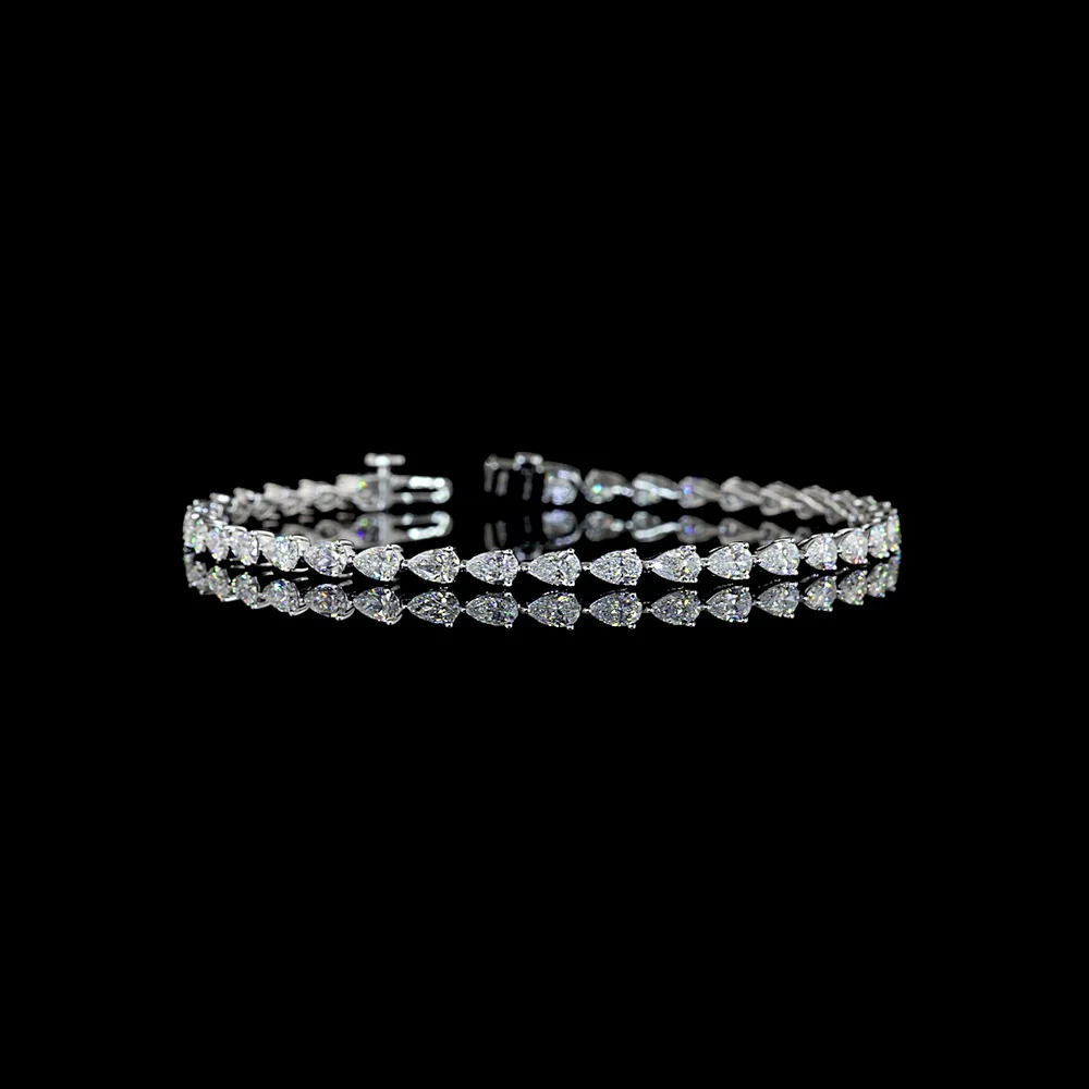 14K White Gold 7" Tennis Bracelet with East-West Set Pear Shape Lab Diamonds - 4.31 Carat Total Weight, E-F Color, VS1 Clarity - Covaloro Fine Jewelry