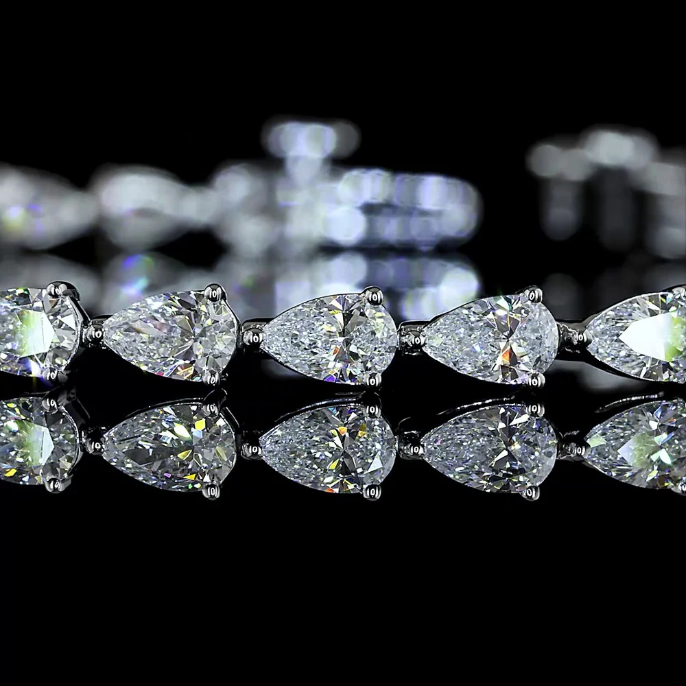 14K White Gold 7" Tennis Bracelet with East-West Set Pear Shape Lab Diamonds - 4.31 Carat Total Weight, E-F Color, VS1 Clarity - Covaloro Fine Jewelry - Image 2