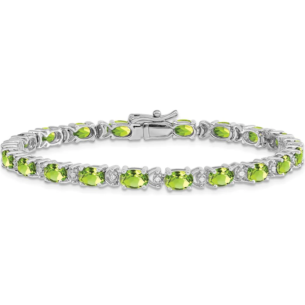 14K White Gold 7" Tennis Bracelet with Oval Peridot and Round Diamonds - 0.45 Carats Peridot, 0.10 Carats Total Diamond Weight by Monteluci Fine Jewelry - Image 3