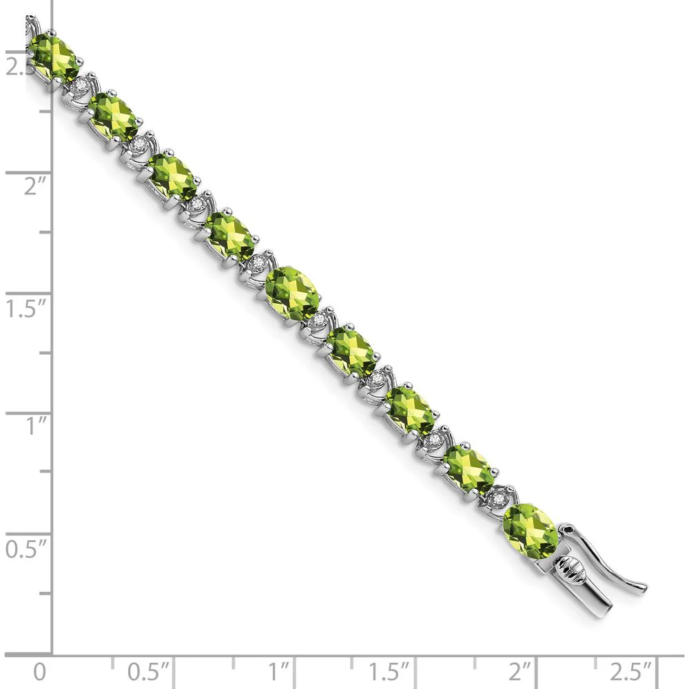14K White Gold 7" Tennis Bracelet with Oval Peridot and Round Diamonds - 0.45 Carats Peridot, 0.10 Carats Total Diamond Weight by Monteluci Fine Jewelry - Image 4