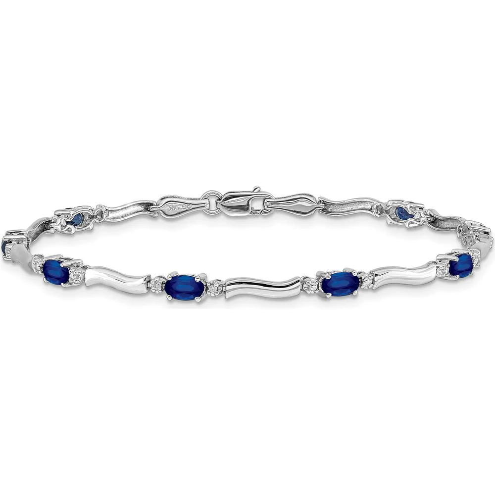 14K White Gold 7" Tennis Bracelet with Oval Sapphires and Round Diamonds - 0.21 Carats Total Sapphire Weight, 0.01 Carats Total Diamond Weight by Monteluci Fine Jewelry - Image 3