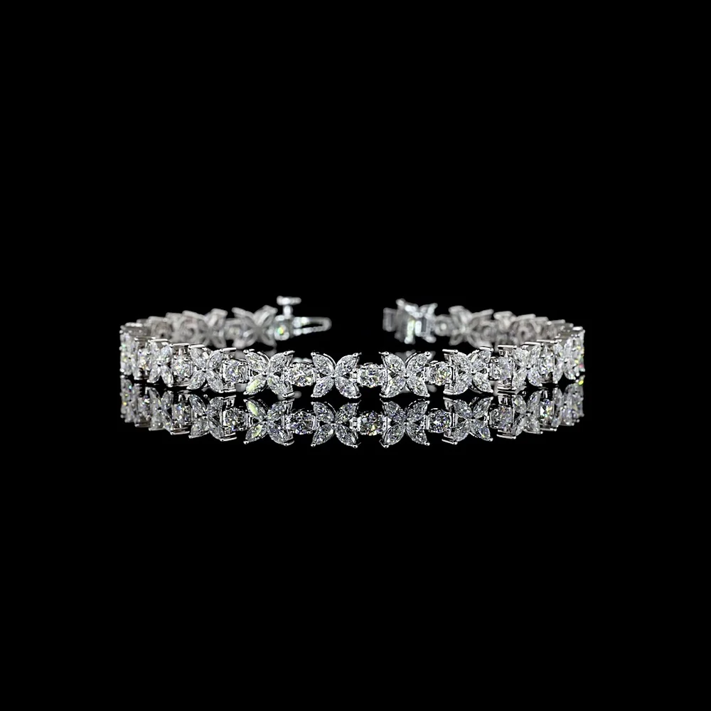 14K White Gold 7" Tennis Bracelet with Round and Marquise Lab Diamonds - 5.64 Carat Total Weight, E-F VS Clarity - Covaloro Fine Jewelry