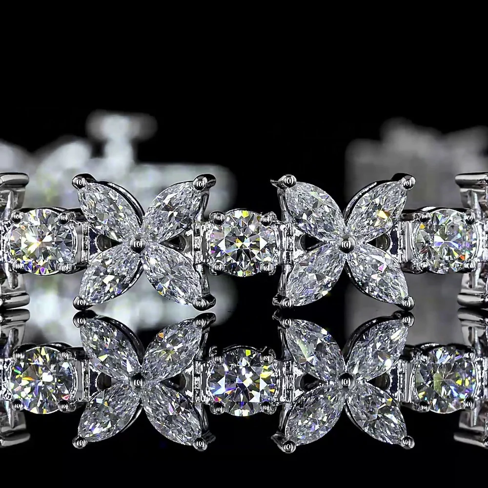 14K White Gold 7" Tennis Bracelet with Round and Marquise Lab Diamonds - 5.64 Carat Total Weight, E-F VS Clarity - Covaloro Fine Jewelry - Image 2