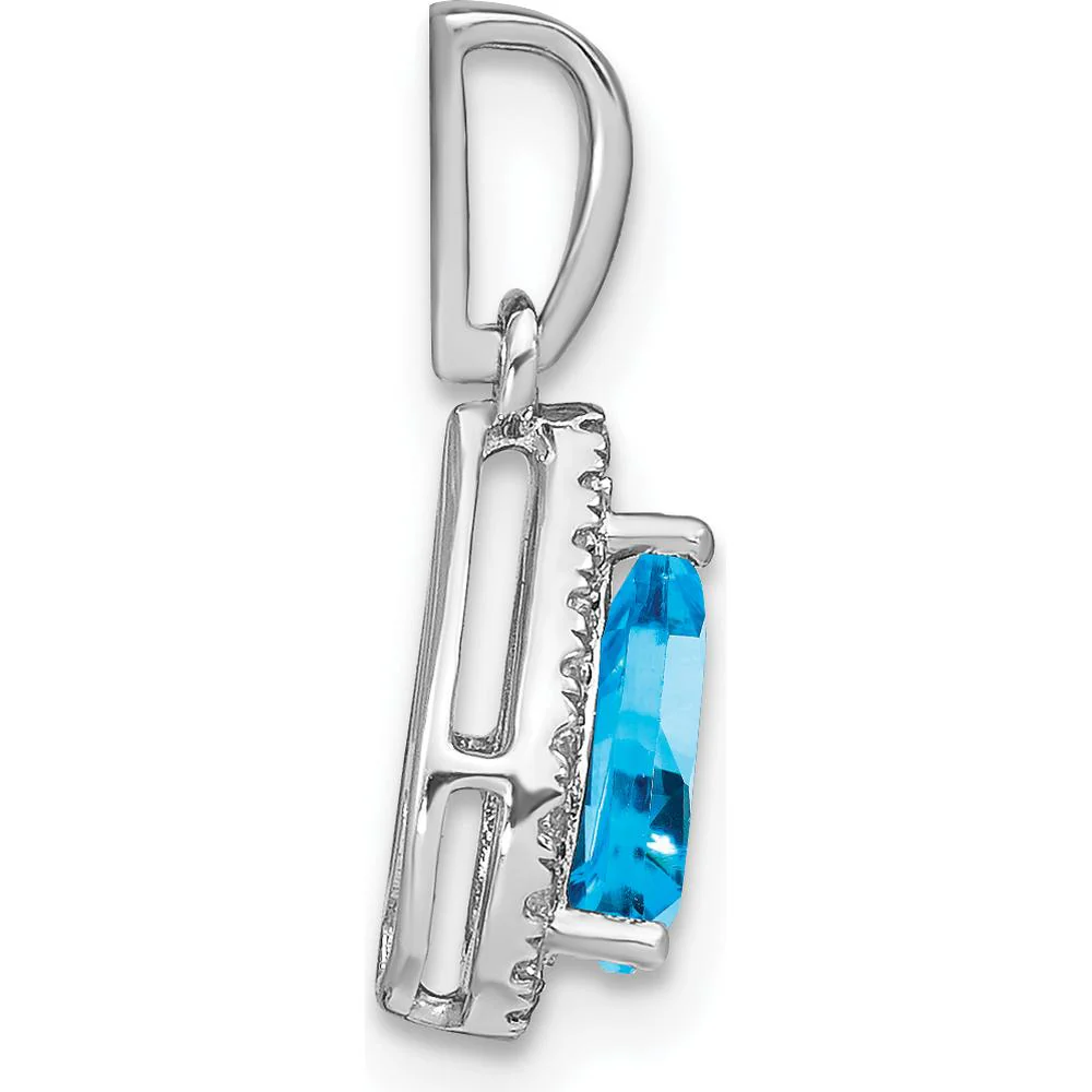 14K White Gold 7x5mm Pear Swiss Blue Topaz and Diamond Halo Pendant - 0.77 Carat Swiss Blue Topaz, 0.005 Carat Diamond by Lumare Gioia - Image 2