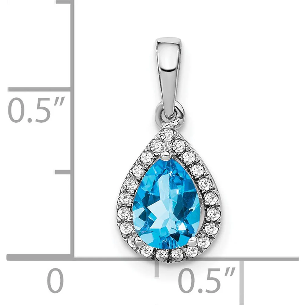 14K White Gold 7x5mm Pear Swiss Blue Topaz and Diamond Halo Pendant - 0.77 Carat Swiss Blue Topaz, 0.005 Carat Diamond by Lumare Gioia - Image 3