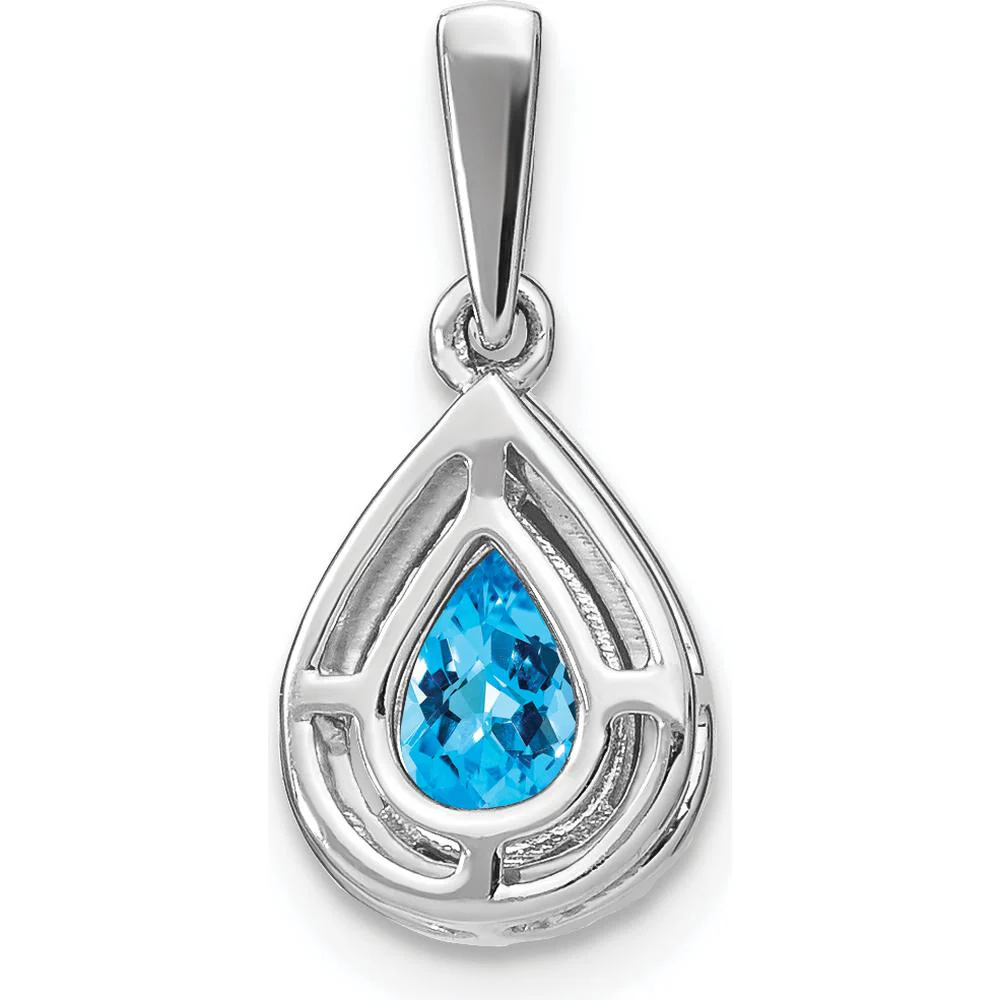 14K White Gold 7x5mm Pear Swiss Blue Topaz and Diamond Halo Pendant - 0.77 Carat Swiss Blue Topaz, 0.005 Carat Diamond by Lumare Gioia - Image 4