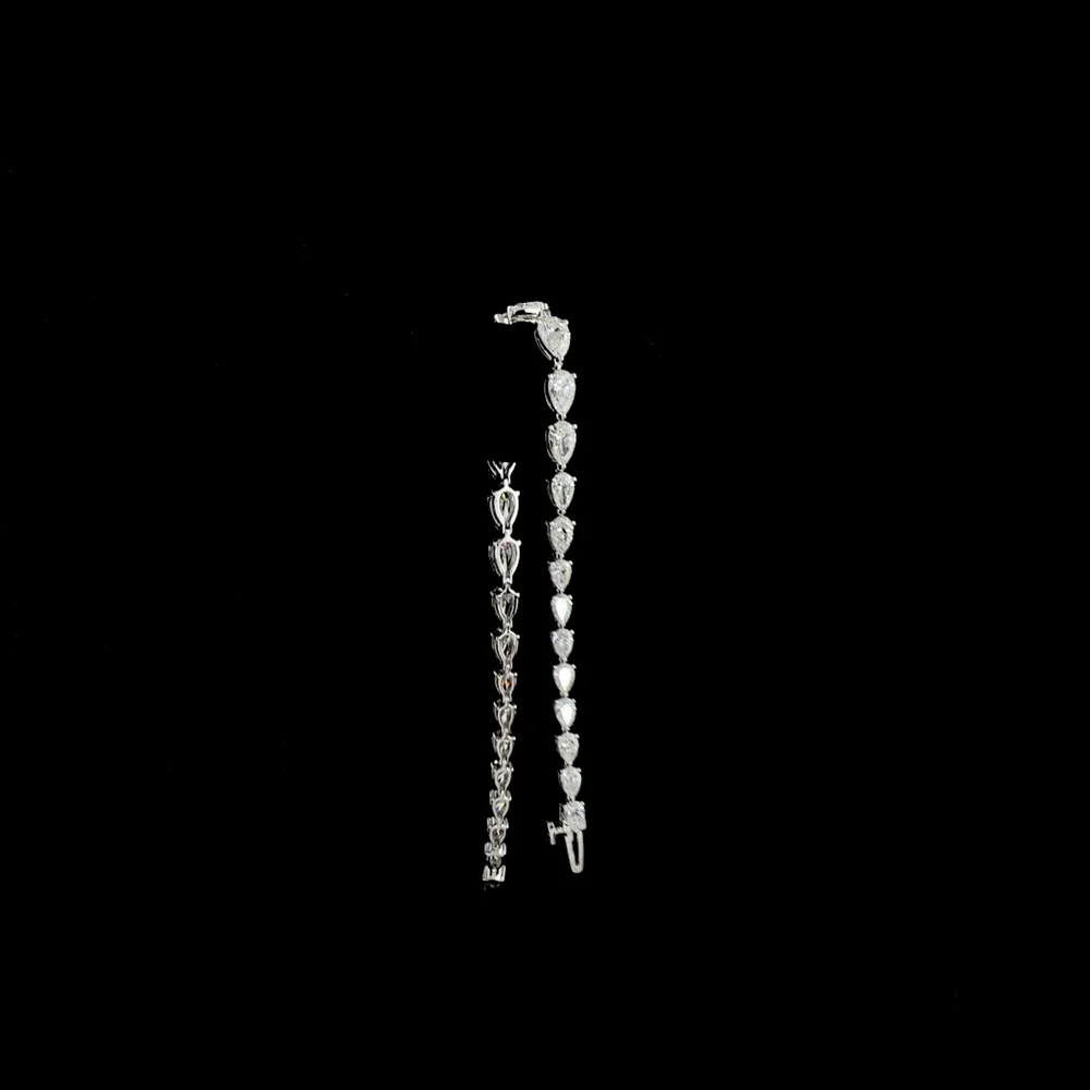 14K White Gold 8.61 Carats East-West Oval and Pear Lab Diamond Riviera Bracelet in Prong Setting - E-F VS1 Quality - Covaloro Fine Jewelry - Image 3