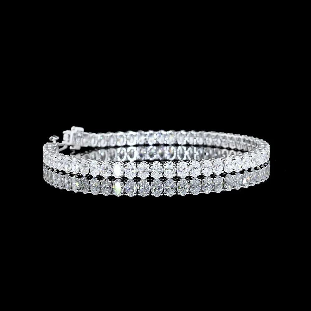 14K White Gold 8 Carat Oval Cut Lab Diamond Tennis Bracelet with Prong Set E-F VS1 Stones - 57 Diamonds Total - Covaloro Fine Jewelry