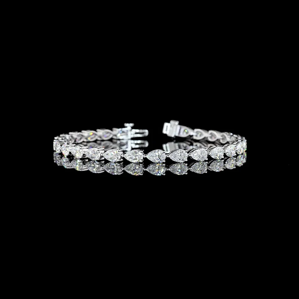 14K White Gold 8" Tennis Bracelet with East-West Set Pear Shape Lab Diamonds - 9.21 Carats Total Diamond Weight - Covaloro Fine Jewelry