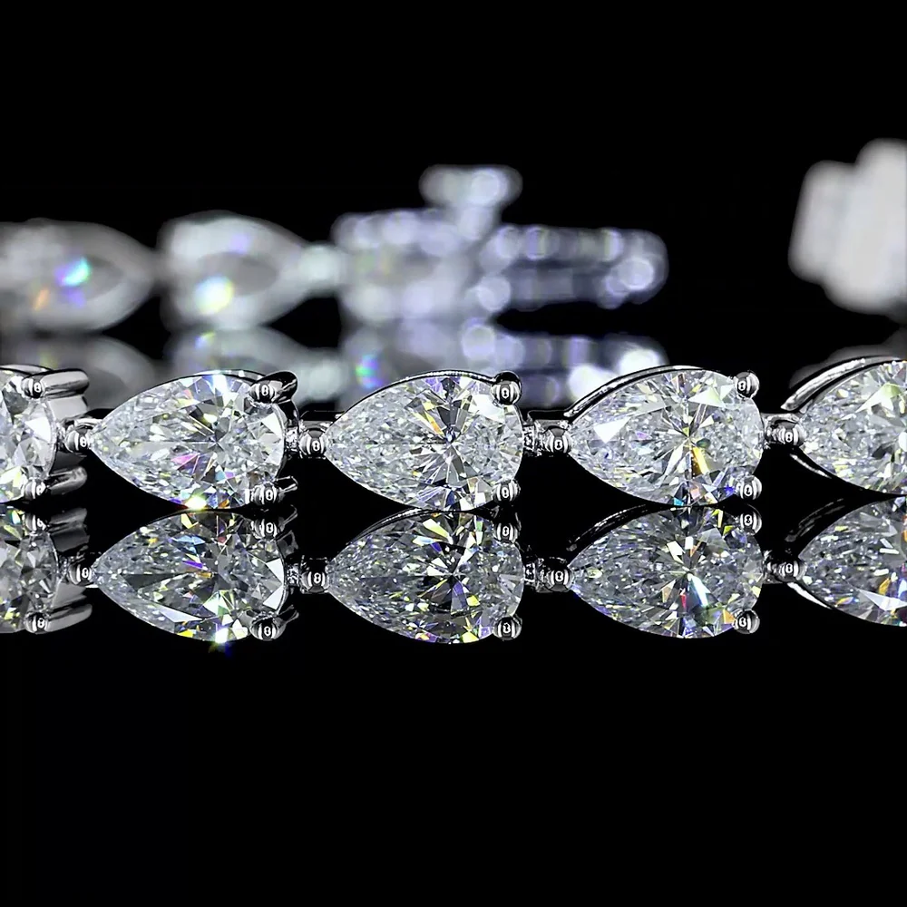 14K White Gold 8" Tennis Bracelet with East-West Set Pear Shape Lab Diamonds - 9.21 Carats Total Diamond Weight - Covaloro Fine Jewelry - Image 2