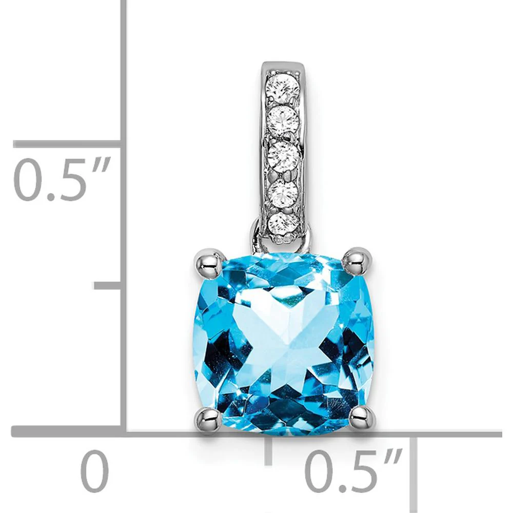 14K White Gold 8mm Cushion Swiss Blue Topaz and Diamond Pendant - 3.03 Carat Total Gem Weight by Lumare Gioia - Image 3