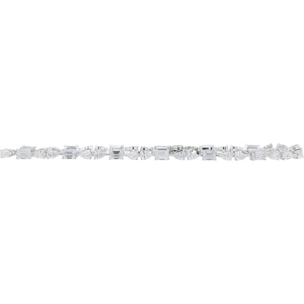 14K White Gold 9 Carat Total Weight Diamond Tennis Bracelet with Emerald and Marquise Cut Lab - Grown Diamonds