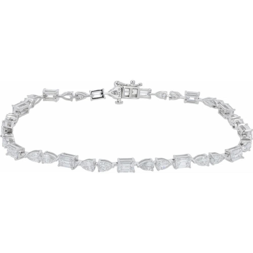 14K White Gold 9 Carat Total Weight Diamond Tennis Bracelet with Emerald and Marquise Cut Lab - Grown Diamonds - Image 2