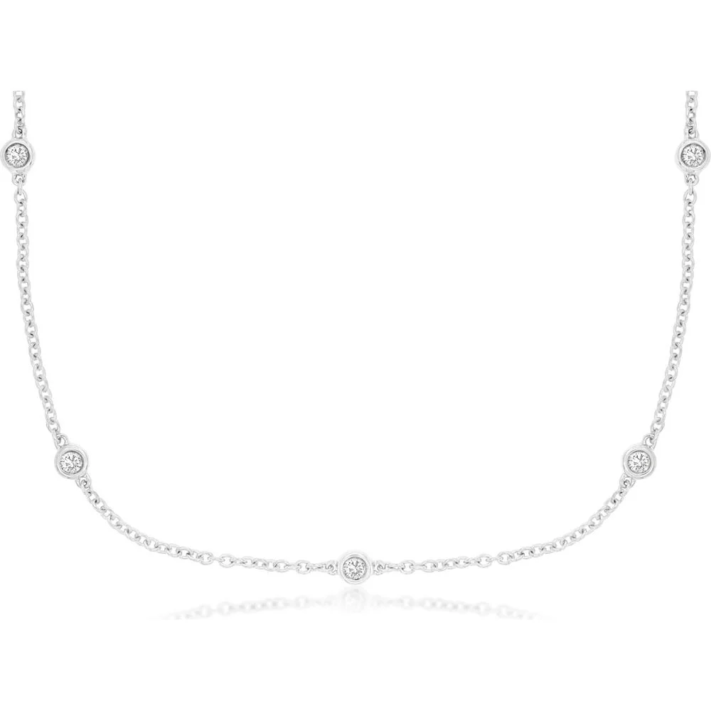 14K White Gold 9-Station Bezel Set Round Diamond Necklace - 0.20 Carat Total Diamond Weight - Royal Jewelry