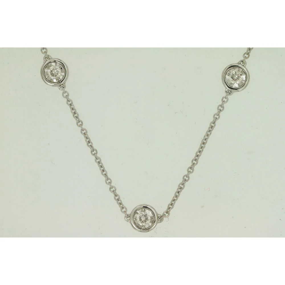 14K White Gold 9 Station Necklace with Round Diamonds - 0.50 Carat Total Diamond Weight - Royal Jewelry
