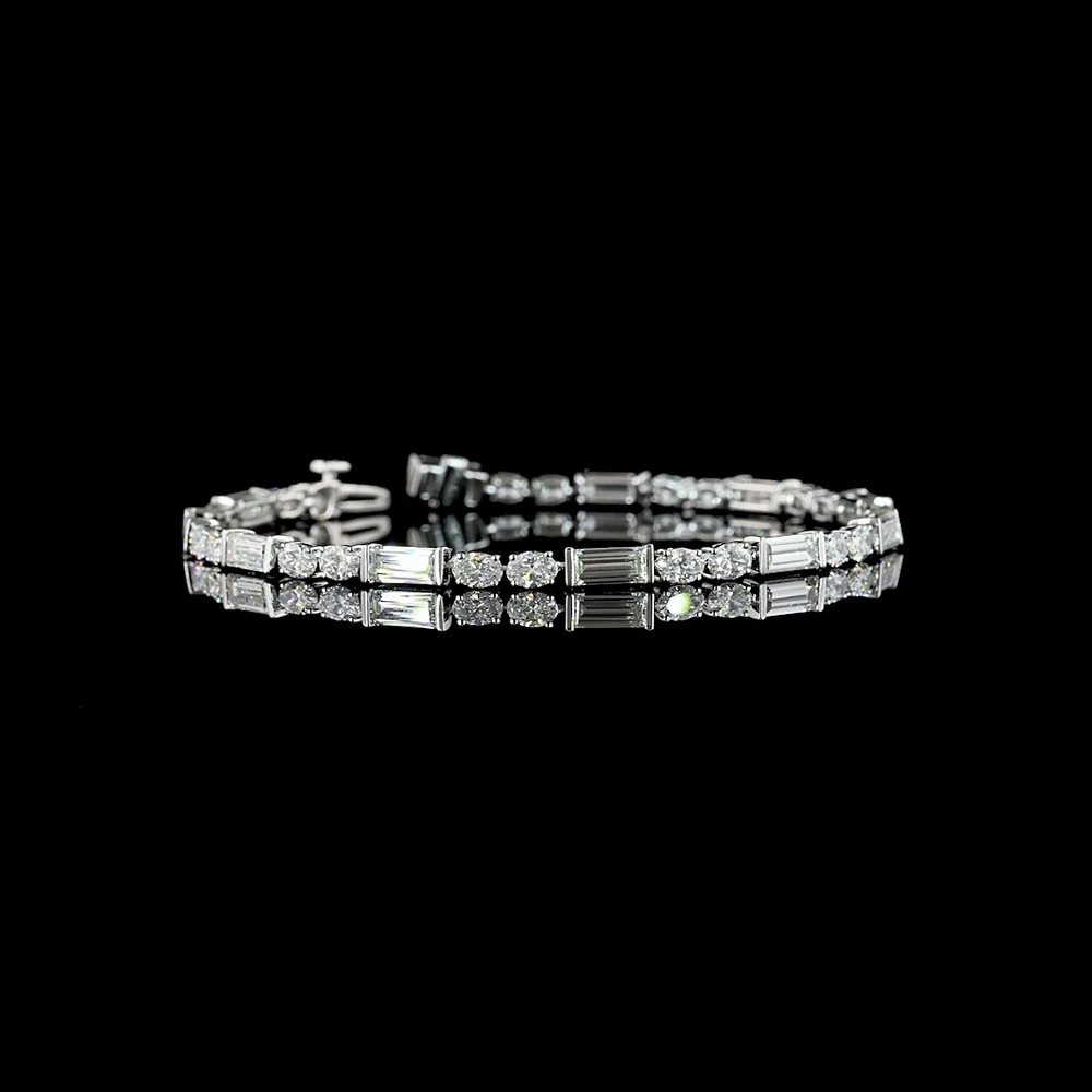 14K White Gold Alternating Baguette and Oval Diamond Tennis Bracelet - 6.83 Carats Total Carat Weight Lab-Grown Diamonds - Covaloro Fine Jewelry
