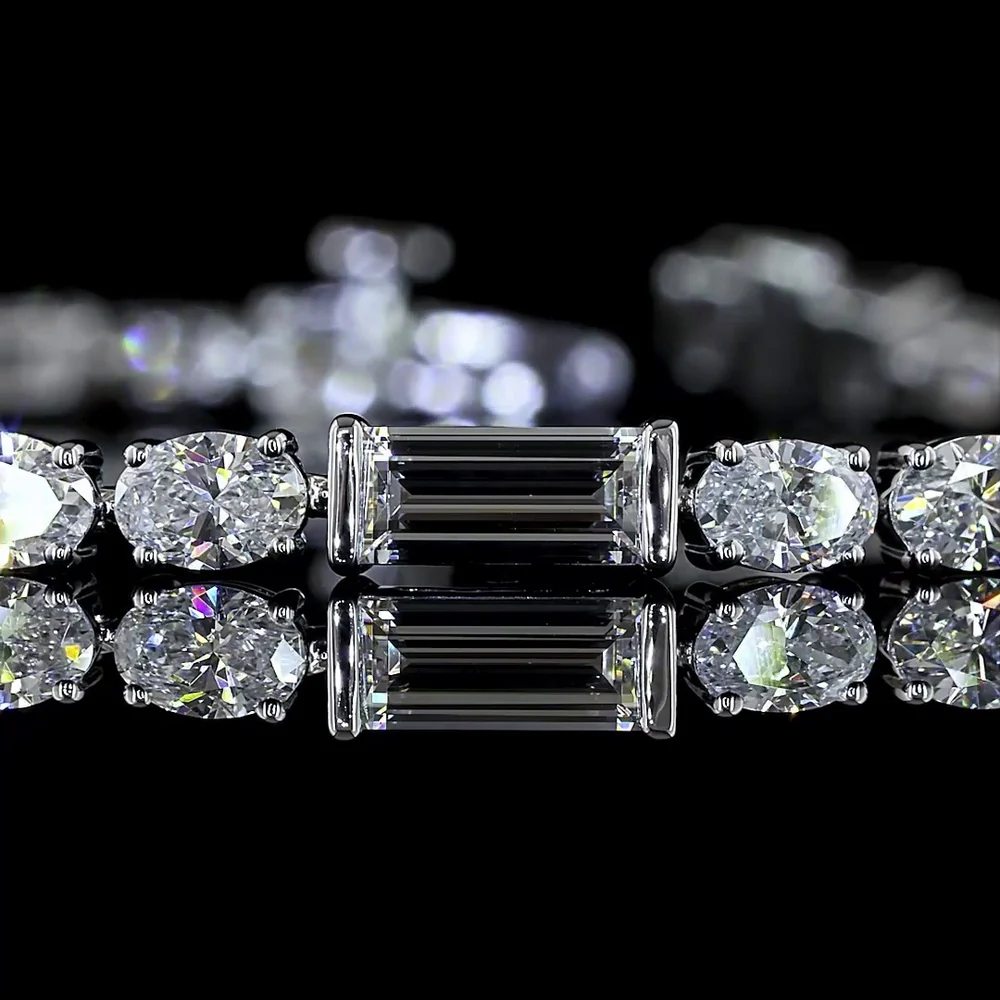 14K White Gold Alternating Baguette and Oval Diamond Tennis Bracelet - 6.83 Carats Total Carat Weight Lab-Grown Diamonds - Covaloro Fine Jewelry - Image 2