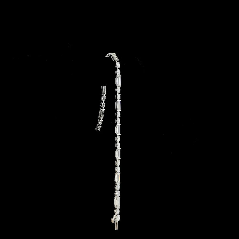 14K White Gold Alternating Baguette and Oval Diamond Tennis Bracelet - 6.83 Carats Total Carat Weight Lab-Grown Diamonds - Covaloro Fine Jewelry - Image 3