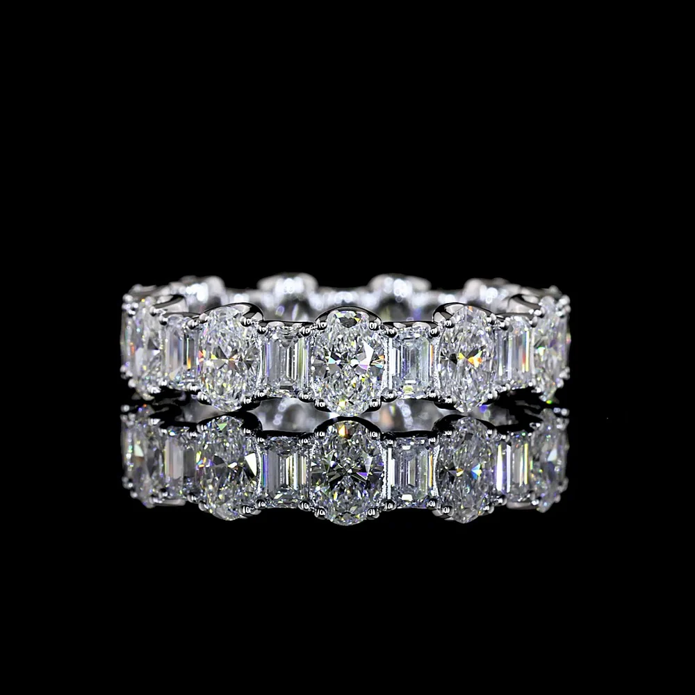 14K White Gold Alternating Oval and Emerald Cut Lab Diamond Eternity Band - 3.07 Carat Total Weight - Covaloro Fine Jewelry