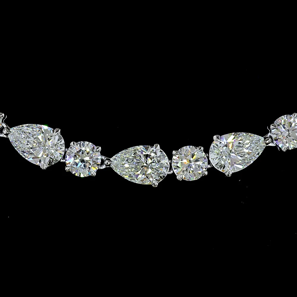 14K White Gold Alternating Pear & Round Lab Diamond Tennis Necklace - E-F VS Clarity, 32.93 Carat Total Weight - Covaloro Fine Jewelry - Image 2
