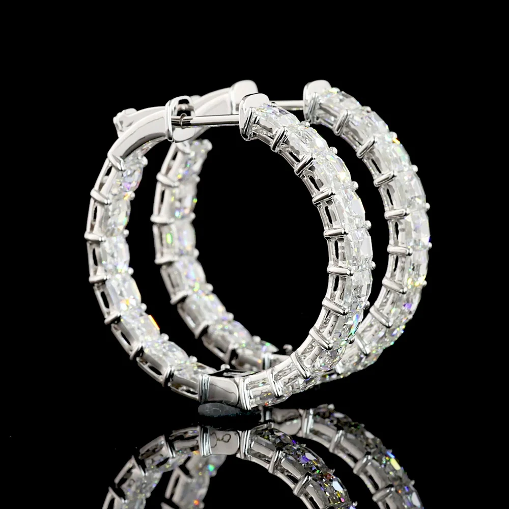 14K White Gold Antique Asscher Cut Lab Diamond Hoop Earrings - 5.55 Carat Total Weight, E-F VVS2 - Covaloro Fine Jewelry - Image 2