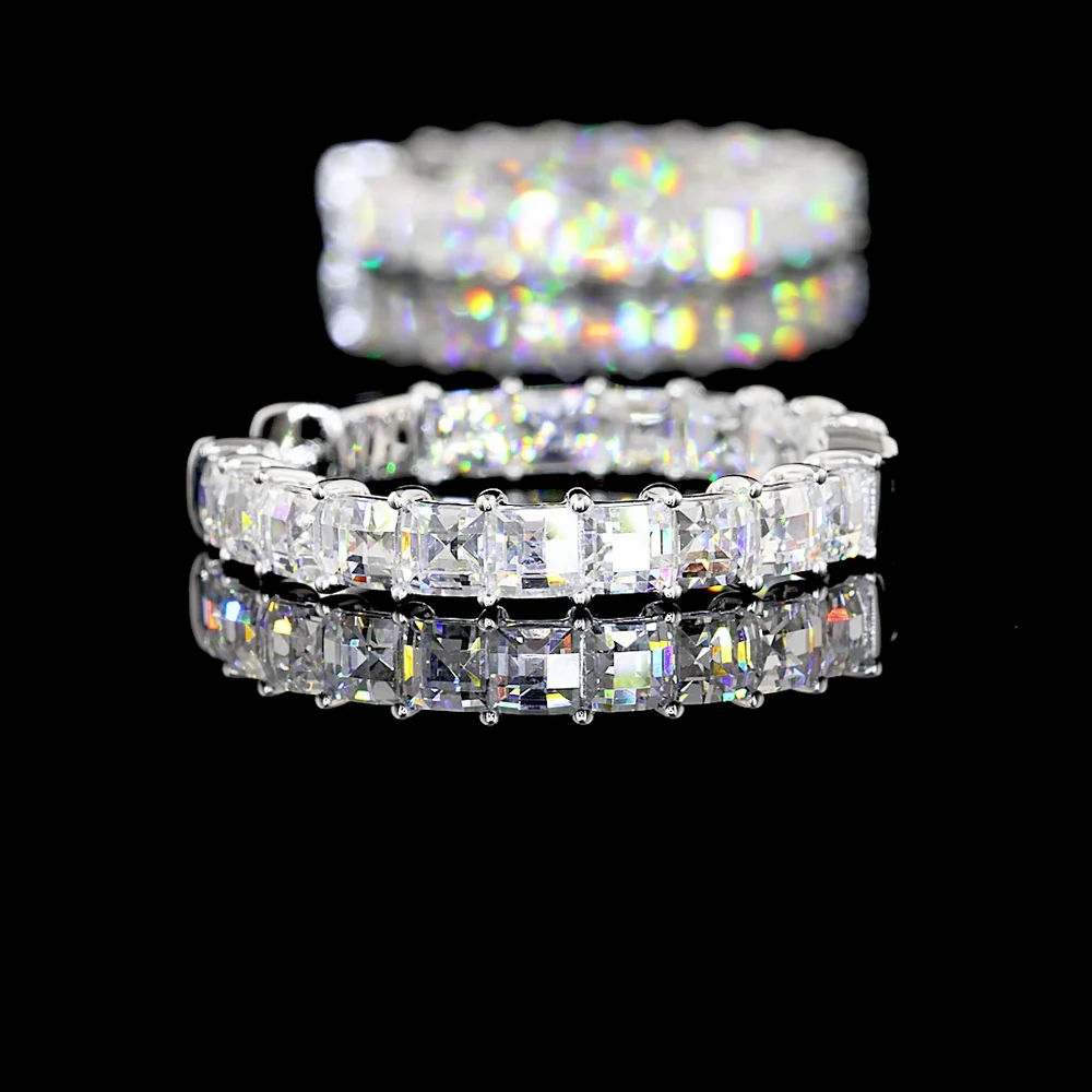 14K White Gold Antique Asscher Cut Lab Diamond Hoop Earrings - 5.55 Carat Total Weight, E-F VVS2 - Covaloro Fine Jewelry - Image 4