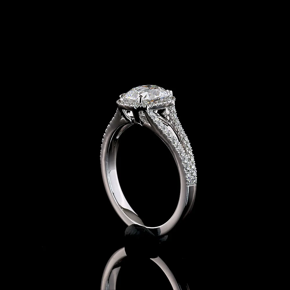 14K White Gold Antique Cushion Cut Halo Split Shank Ring with Lab Diamonds - 1.3 Carat Total Diamond Weight - Covaloro Fine Jewelry - Image 3