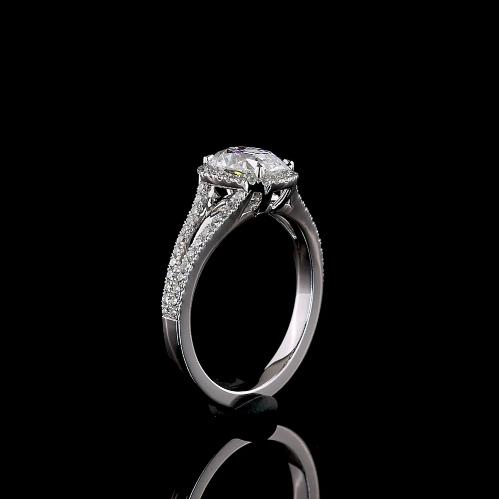 14K White Gold Antique Cushion Cut Halo Split Shank Ring with Lab Diamonds - 1.3 Carat Total Diamond Weight - Covaloro Fine Jewelry - Image 4
