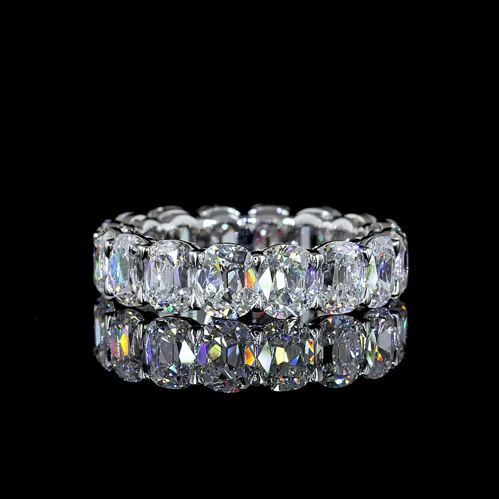 14K White Gold Antique Cushion Cut Lab Diamond Eternity Band - 16 Stones, 5.86 Carats Total Weight, E-F Color - Covaloro Fine Jewelry