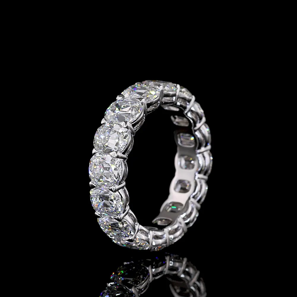 14K White Gold Antique Cushion Cut Lab Diamond Eternity Band - 16 Stones, 5.86 Carats Total Weight, E-F Color - Covaloro Fine Jewelry - Image 4