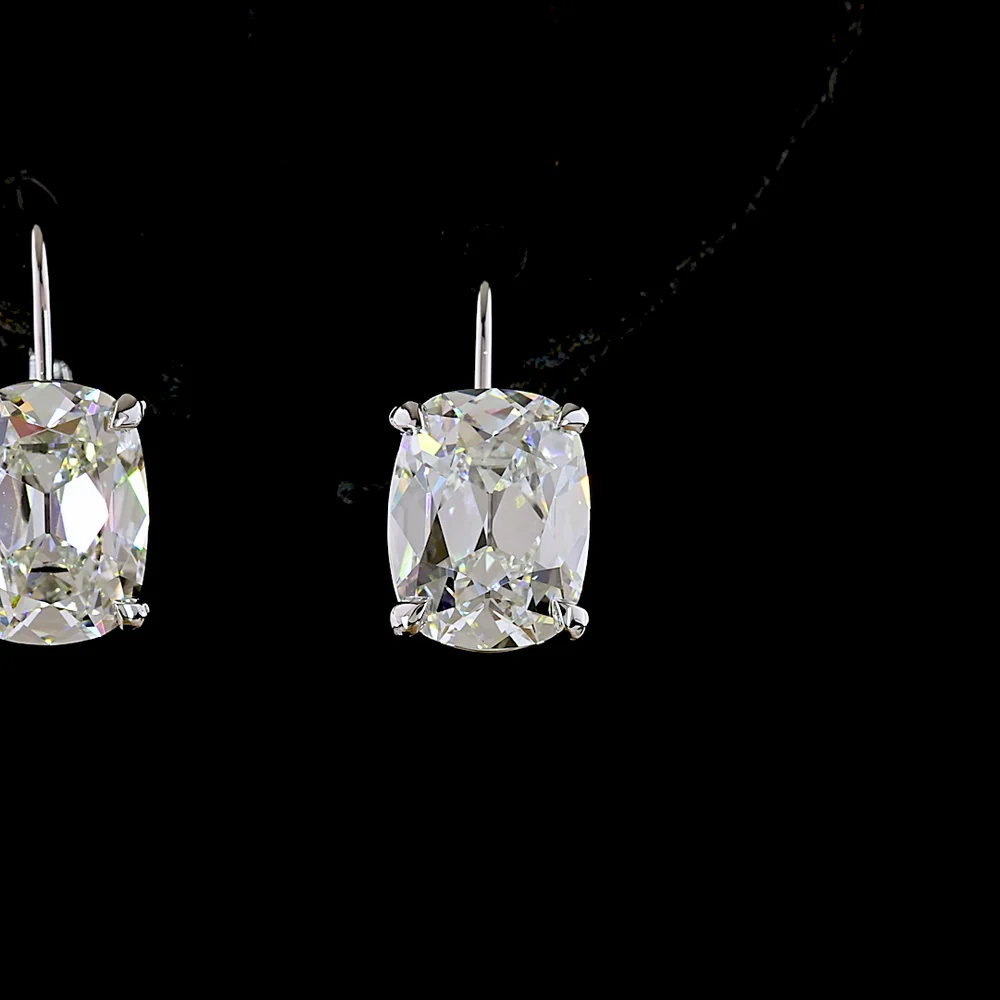 14K White Gold Antique Cushion Cut Lab Diamond Huggie Earrings - 4.16 Carat Total Weight, GIA Certified E-F VS1 - Covaloro Fine Jewelry - Image 2