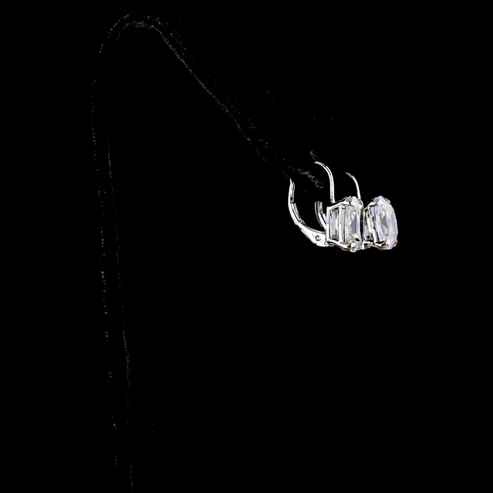 14K White Gold Antique Cushion Cut Lab Diamond Huggie Earrings - 4.16 Carat Total Weight, GIA Certified E-F VS1 - Covaloro Fine Jewelry - Image 3