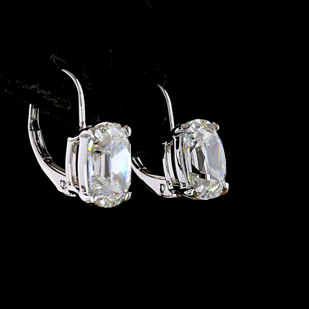14K White Gold Antique Cushion Cut Lab Diamond Huggie Earrings - 4.16 Carat Total Weight, GIA Certified E-F VS1 - Covaloro Fine Jewelry - Image 4
