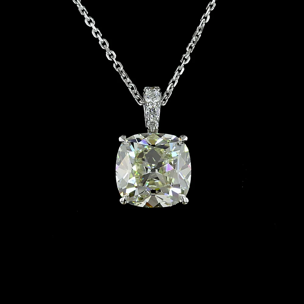 14K White Gold Antique Cushion Cut Lab Diamond Pendant with Accent Diamonds - 1.71 Carat Total Diamond Weight - Covaloro Fine Jewelry - Image 2