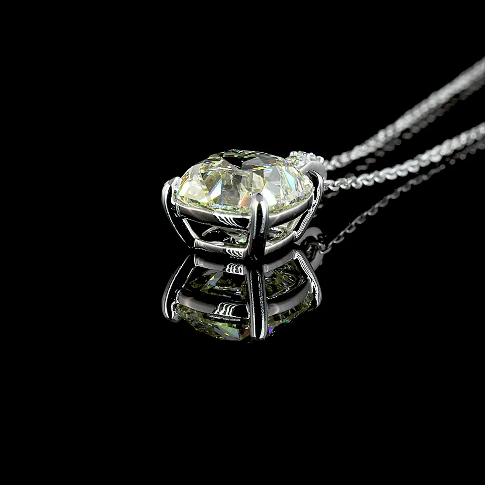14K White Gold Antique Cushion Cut Lab Diamond Pendant with Accent Diamonds - 1.71 Carat Total Diamond Weight - Covaloro Fine Jewelry - Image 4