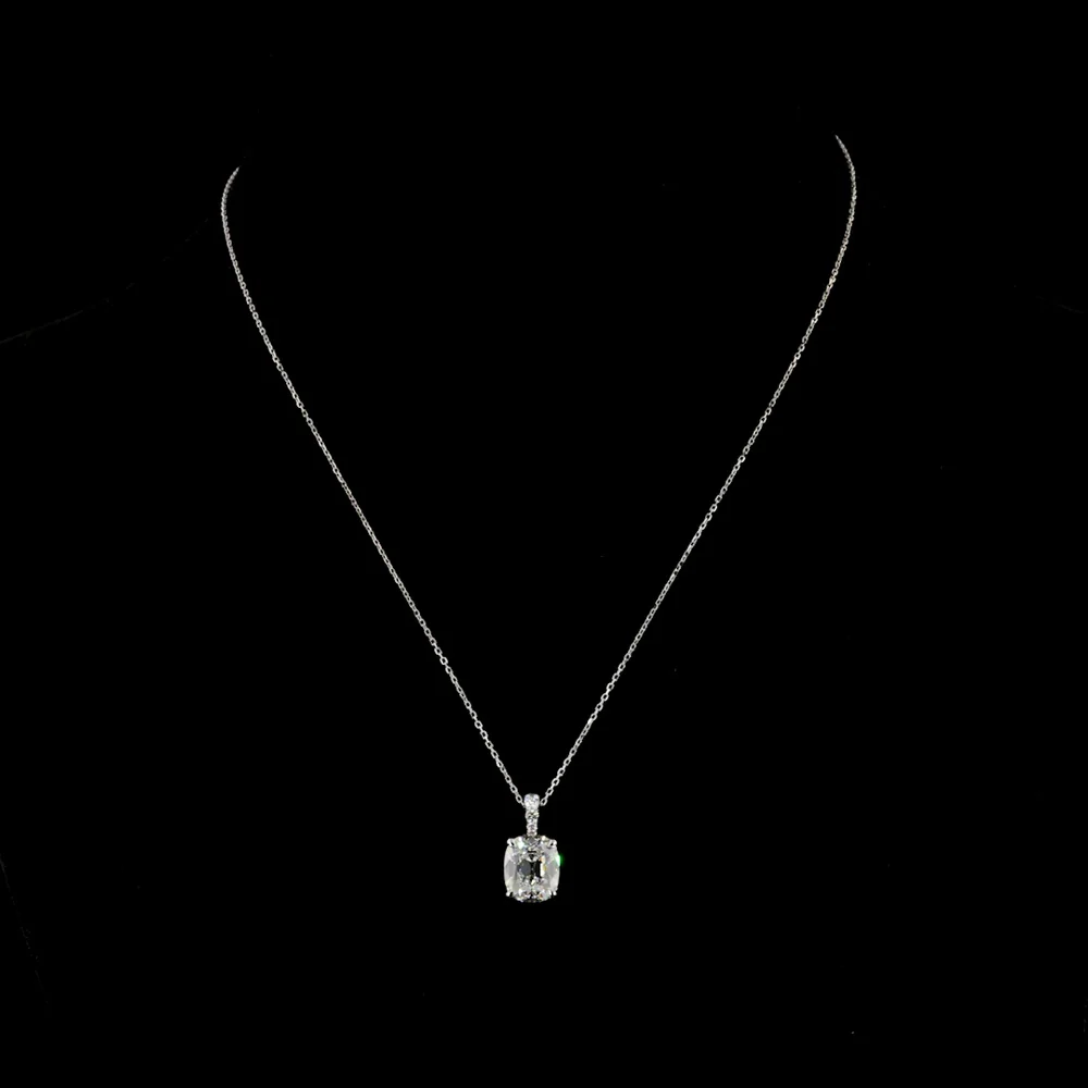 14K White Gold Antique Cushion Cut Lab Diamond Pendant with Brilliant Accent Stones - 3.11 Carat Total Diamond Weight, E VS1 Clarity, GIA Certified - Covaloro Fine Jewelry