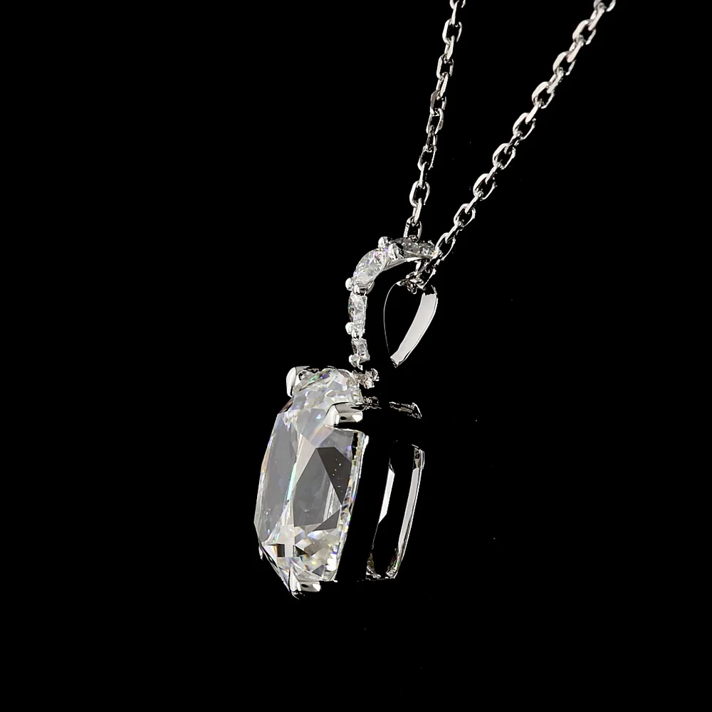 14K White Gold Antique Cushion Cut Lab Diamond Pendant with Brilliant Accent Stones - 3.11 Carat Total Diamond Weight, E VS1 Clarity, GIA Certified - Covaloro Fine Jewelry - Image 2