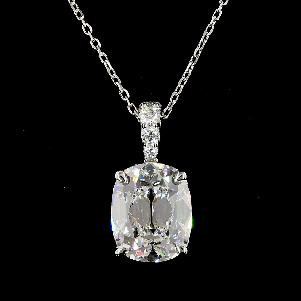 14K White Gold Antique Cushion Cut Lab Diamond Pendant with Brilliant Accent Stones - 3.11 Carat Total Diamond Weight, E VS1 Clarity, GIA Certified - Covaloro Fine Jewelry - Image 3