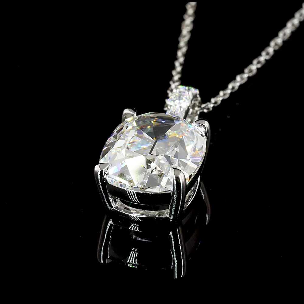 14K White Gold Antique Cushion Cut Lab Diamond Pendant with Brilliant Accent Stones - 3.11 Carat Total Diamond Weight, E VS1 Clarity, GIA Certified - Covaloro Fine Jewelry - Image 4