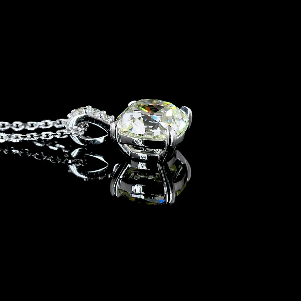 14K White Gold Antique Cushion Cut Lab Diamond Pendant with Brilliant Accents - 2.08 Carat Total Diamond Weight - Covaloro Fine Jewelry - Image 3