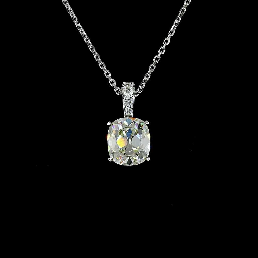 14K White Gold Antique Cushion Cut Lab Diamond Pendant with Brilliant Round Accents - 1.57 Carat Total Diamond Weight - Covaloro Fine Jewelry - Image 2
