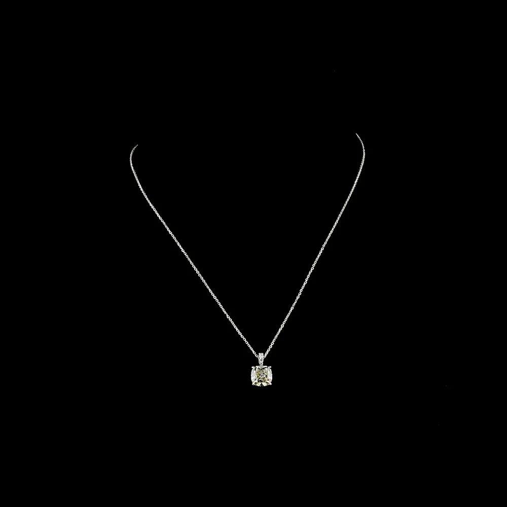 14K White Gold Antique Cushion Cut Lab Diamond Pendant with Brilliant Round Accents - 2.09 Carat Total Diamond Weight, IGI Certified - Covaloro Fine Jewelry