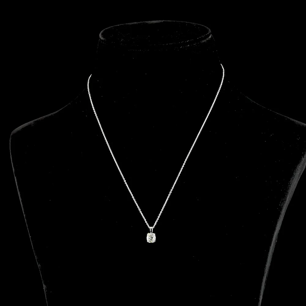 14K White Gold Antique Cushion Cut Lab Diamond Solitaire Pendant - 1.01 Carat Total Diamond Weight - Covaloro Fine Jewelry