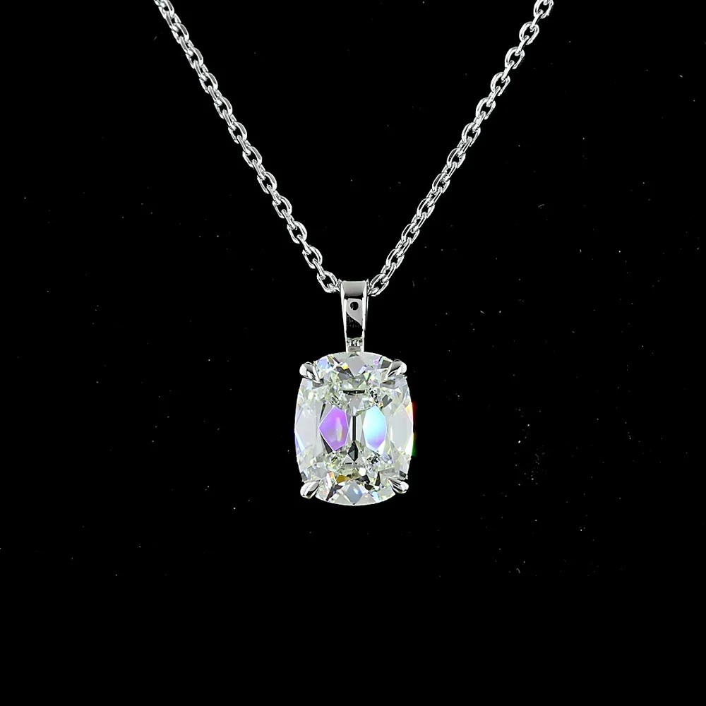 14K White Gold Antique Cushion Cut Lab Diamond Solitaire Pendant - 1.90 Carat Total Weight, VVS2 Clarity - Covaloro Fine Jewelry - Image 2