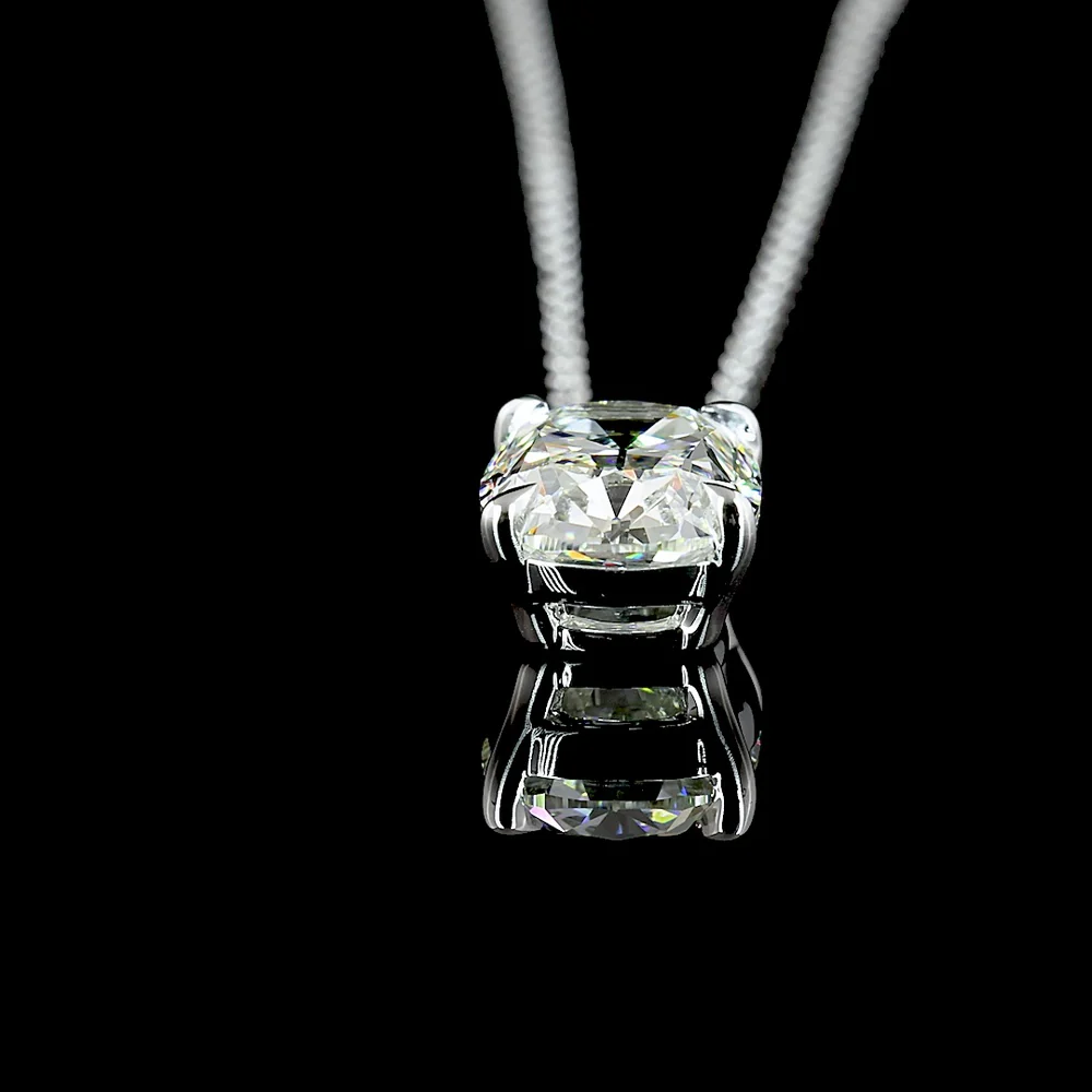 14K White Gold Antique Cushion Cut Lab Diamond Solitaire Pendant - 1.90 Carat Total Weight, VVS2 Clarity - Covaloro Fine Jewelry - Image 4