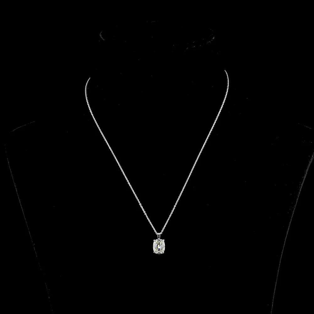 14K White Gold Antique Cushion Cut Lab Diamond Solitaire Pendant - 2.57 Carat Total Diamond Weight, G-H VS1 - Covaloro Fine Jewelry