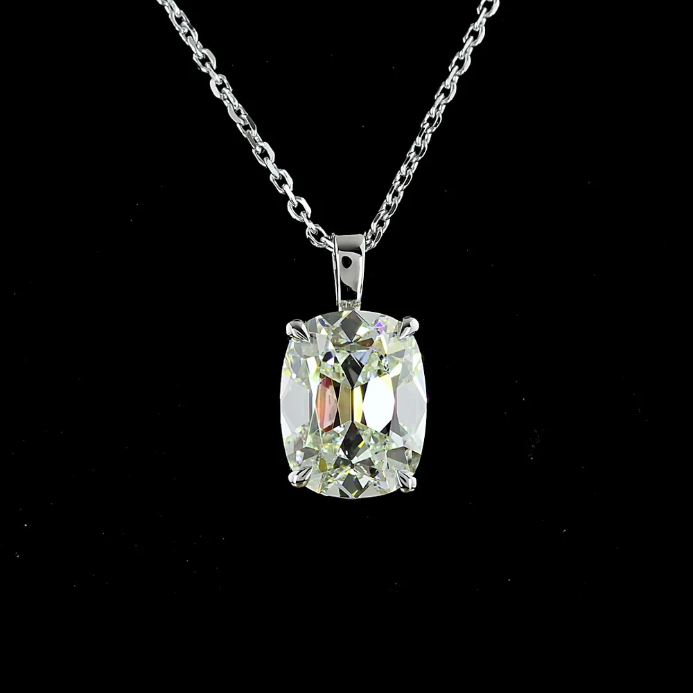 14K White Gold Antique Cushion Cut Lab Diamond Solitaire Pendant - 2.57 Carat Total Diamond Weight, G-H VS1 - Covaloro Fine Jewelry - Image 2