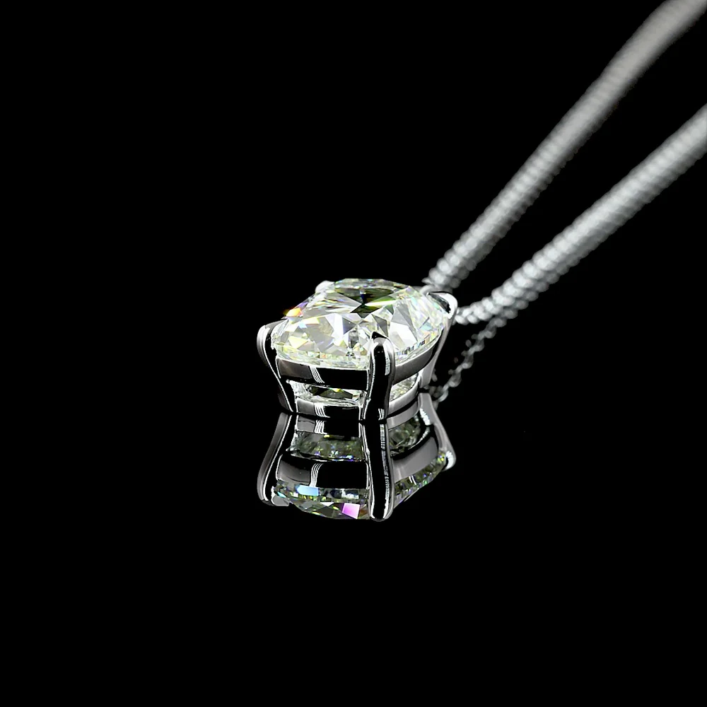 14K White Gold Antique Cushion Cut Lab Diamond Solitaire Pendant - 2.57 Carat Total Diamond Weight, G-H VS1 - Covaloro Fine Jewelry - Image 4